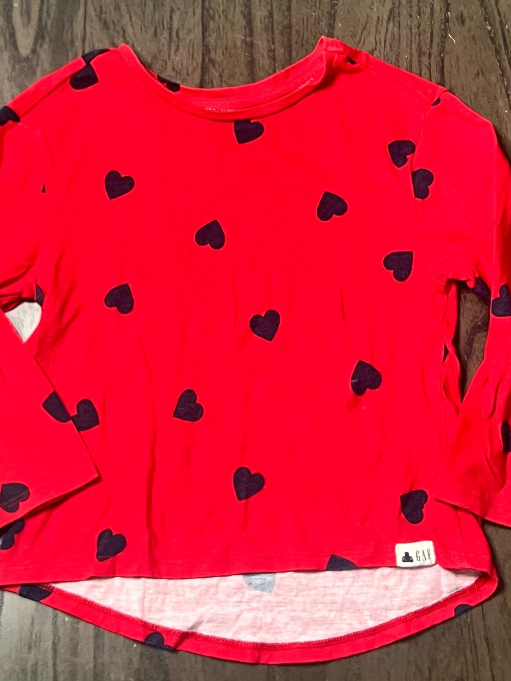GAP Red Long Sleeve Tee with Navy Heart Print